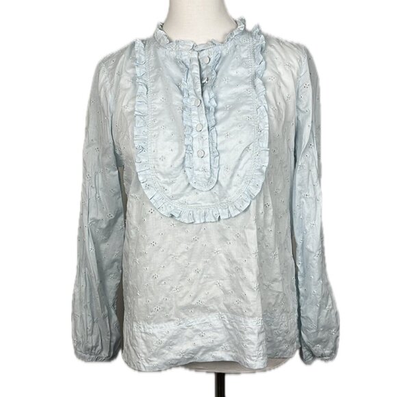 J. Crew Tops - 2/$30 J Crew Eyelet Lace Bib Long Sleeve Ruffle Blouse Prairie Cottagecore Sz M